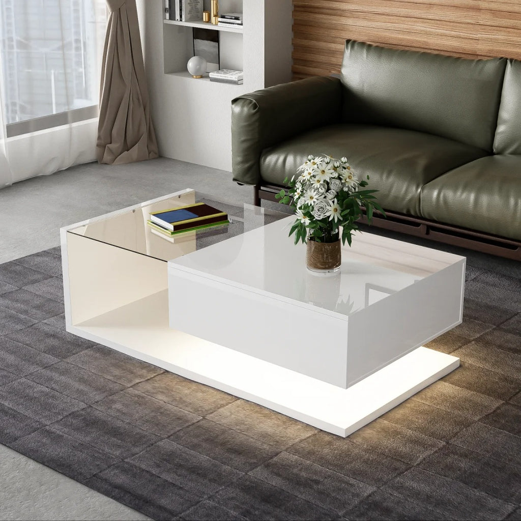 Table basse avec effet verre et LED